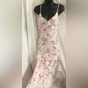 Jessica Simpson pink floral v-neck asymmetrical ruffled hem dress size Medium